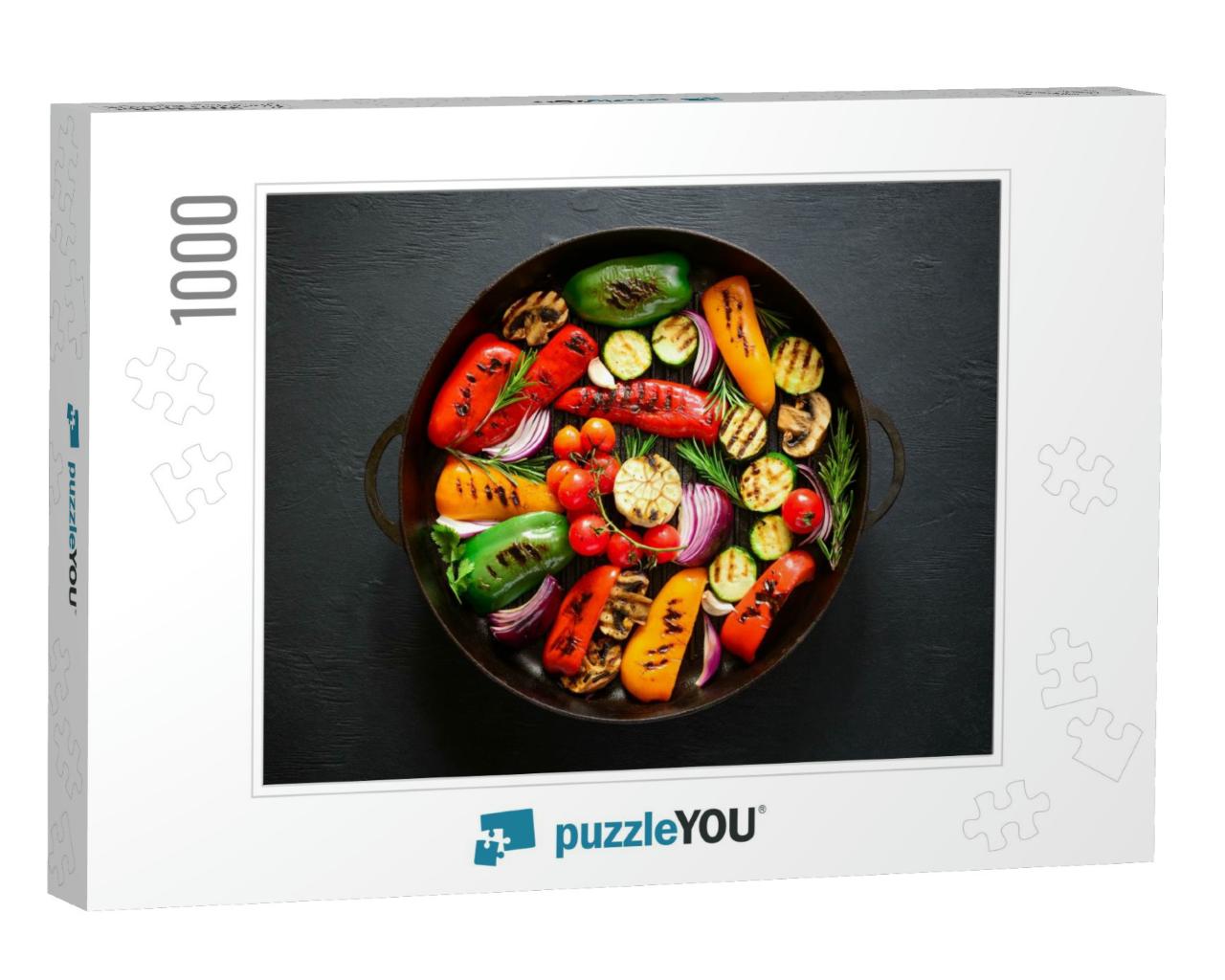Grilled Vegetables in a Cast Iron Grilling Pan, View from... Jigsaw Puzzle with 1000 pieces