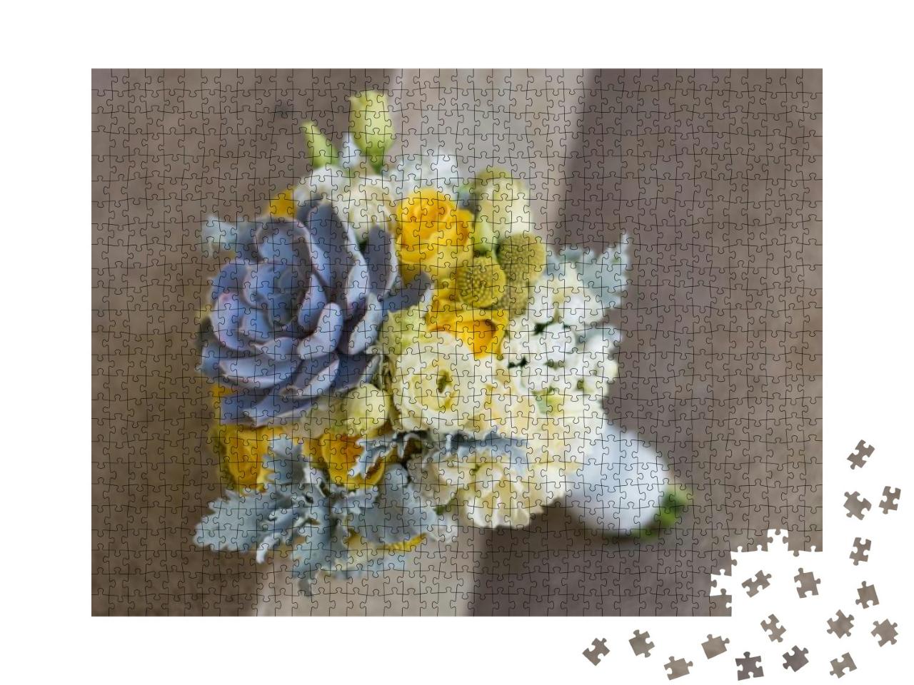 Yellow Wedding Bouquet Details in Yellow Shades & Grays... Jigsaw Puzzle with 1000 pieces