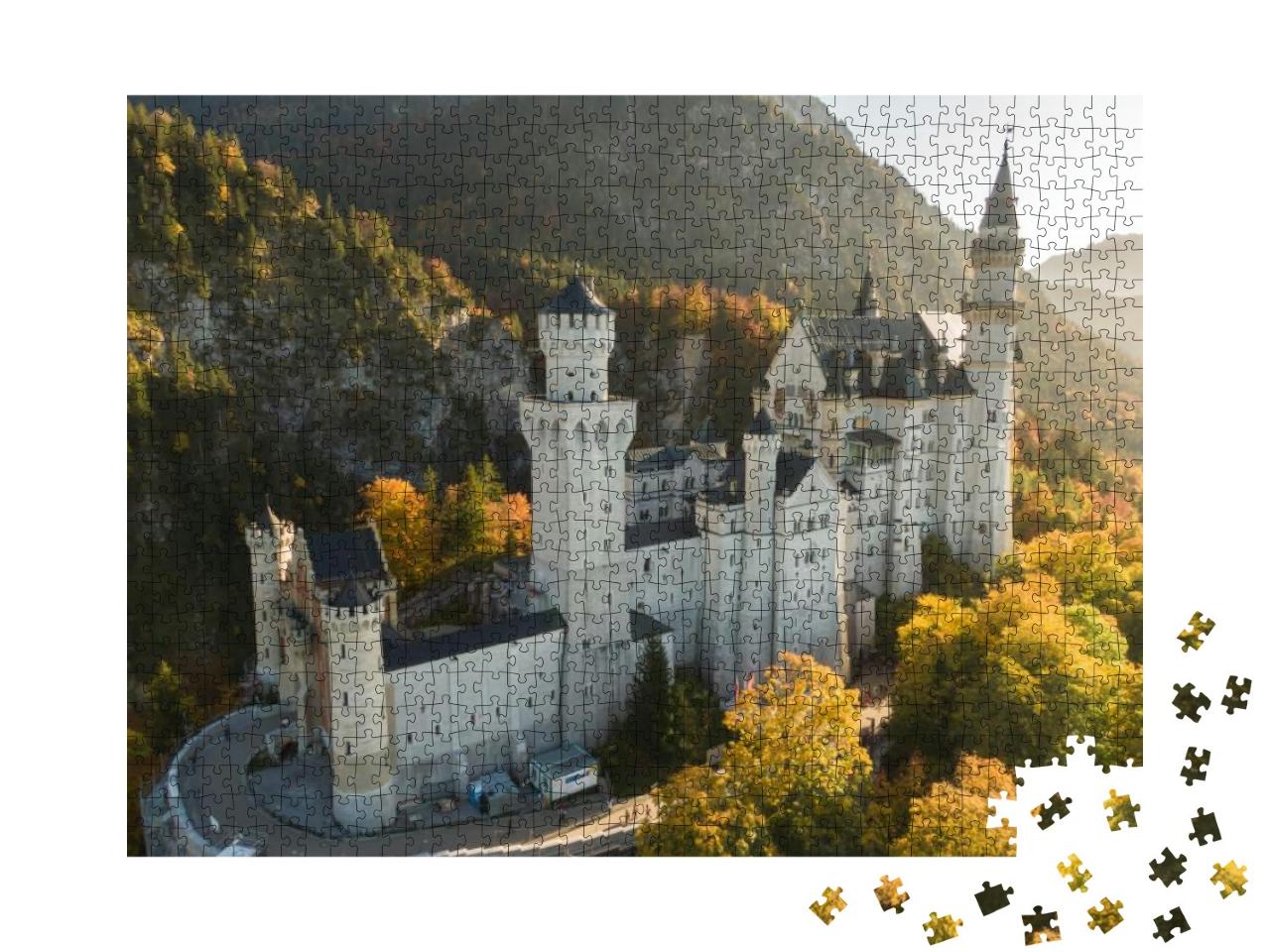 Aerial View Neuschwanstein Castle in Schwangau, Germany... Jigsaw Puzzle with 1000 pieces