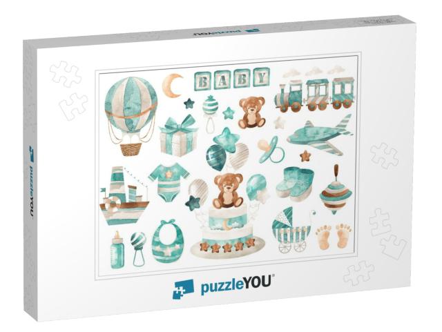 Big Cute Set of Watercolor Isolated Elements for A... Jigsaw Puzzle