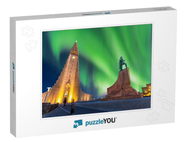 Aurora Borealis Above Hallgrimskirkja Church in Central o... Jigsaw Puzzle