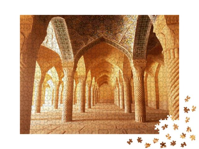 Vakil Mosque Praying Hall with Spiral Pillars of Stones &... Jigsaw Puzzle with 1000 pieces