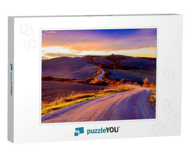 Endless Road At Sunset in the Countryside... Jigsaw Puzzle