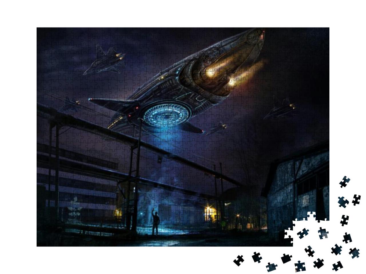 Industrial Landscape with Strange Flying Object Resemblin... Jigsaw Puzzle with 1000 pieces