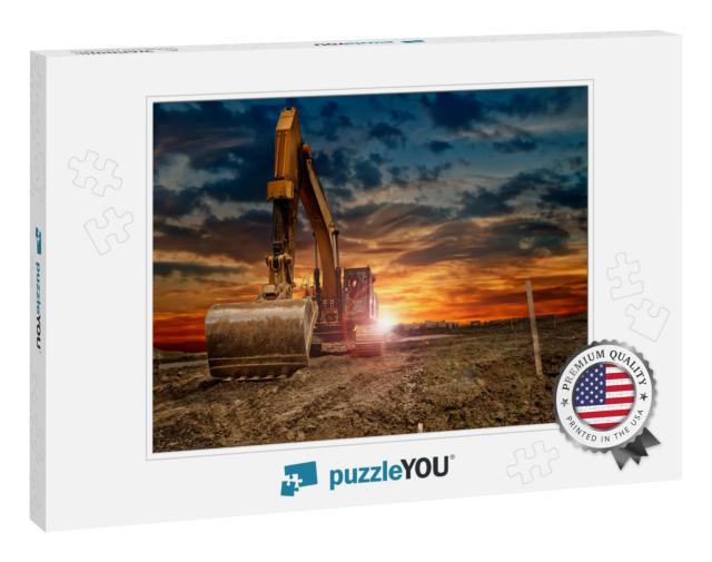 Excavating Machinery At the Construction Site, Sunset in... Jigsaw Puzzle