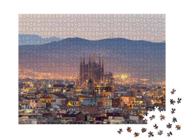 Aerial Panorama View of Barcelona City Skyline & Sagrada... Jigsaw Puzzle with 1000 pieces