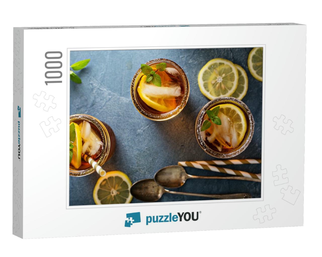Iced Tea with Lemon & Mint Overhead Shot... Jigsaw Puzzle with 1000 pieces