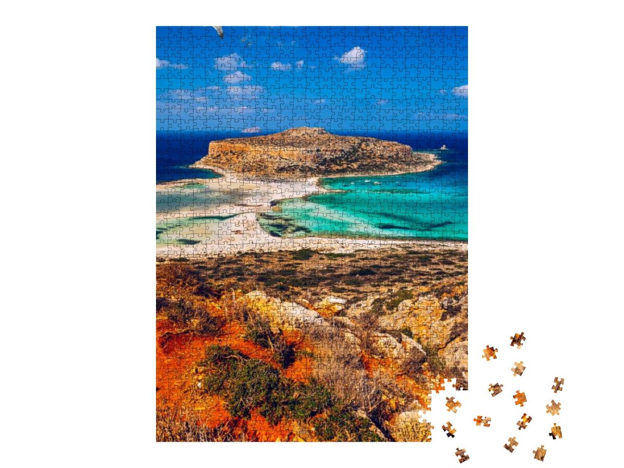 Balos Lagoon & GramvoUSA Island on Crete with Seagulls Fly... Jigsaw Puzzle with 1000 pieces