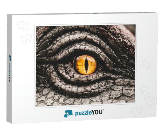 Closeup Yellow Eye of the Dinosaurs with Terrifying. Dino... Jigsaw Puzzle