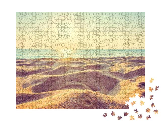 Beautiful Beach Sand & Sea At Sunset Times with Copy Spac... Jigsaw Puzzle with 1000 pieces