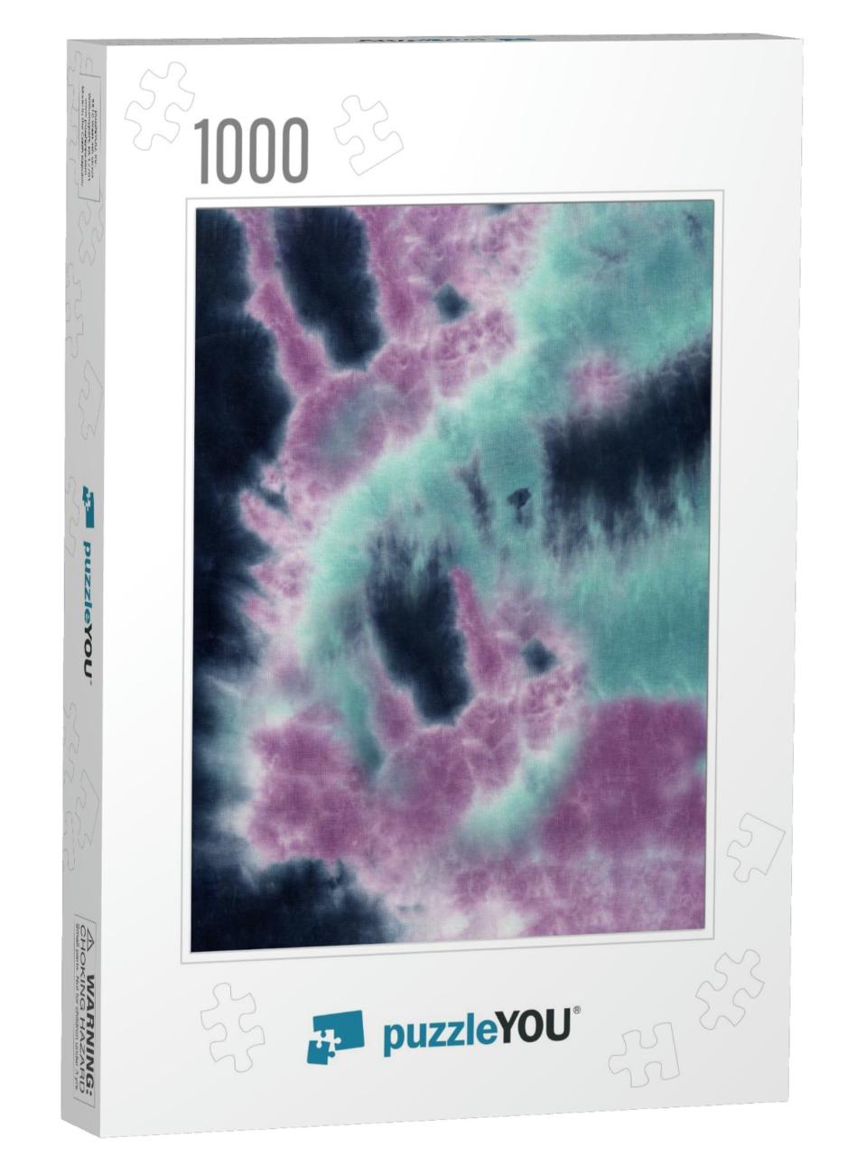 Tie Dye Navy Teal 2 Color Cloud... Jigsaw Puzzle with 1000 pieces