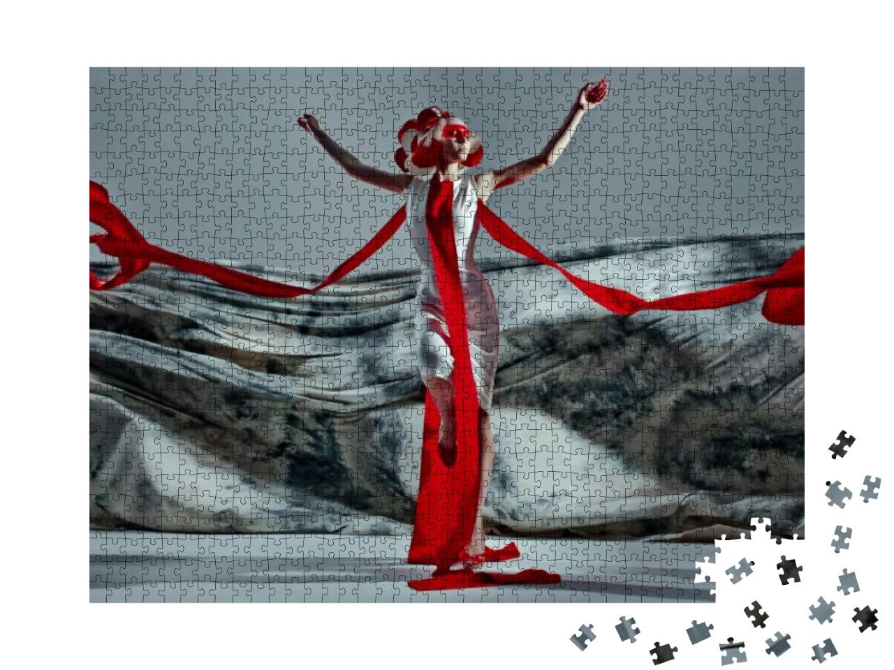 Emotional Portrait of Fashion Woman in Exclusive Dress Po... Jigsaw Puzzle with 1000 pieces