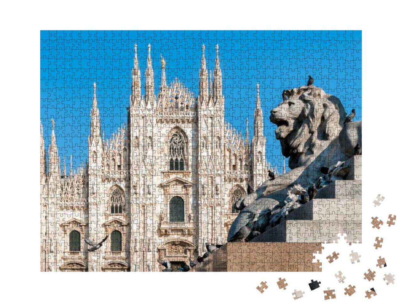 Milan Cathedral with Monument of Lion, Italy... Jigsaw Puzzle with 1000 pieces