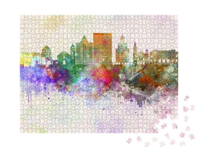 El Paso Skyline in Watercolor Background... Jigsaw Puzzle with 1000 pieces