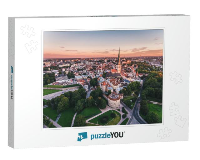 Amazing Aerial Drone Shot of Old Town of Tallinn, Estonia... Jigsaw Puzzle