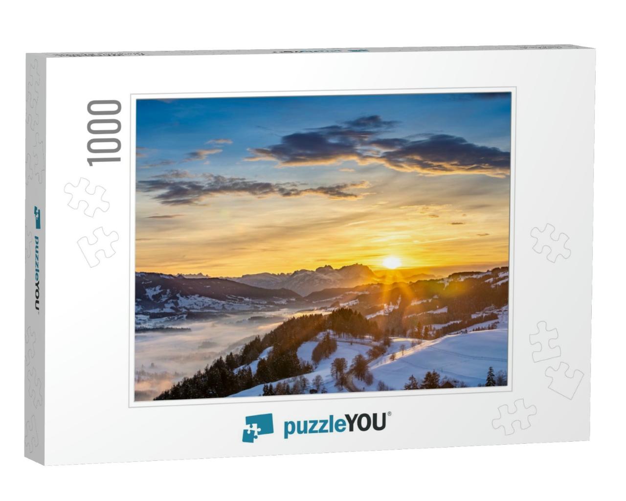 Awesome Winter Landscape At Sunset with View from the All... Jigsaw Puzzle with 1000 pieces