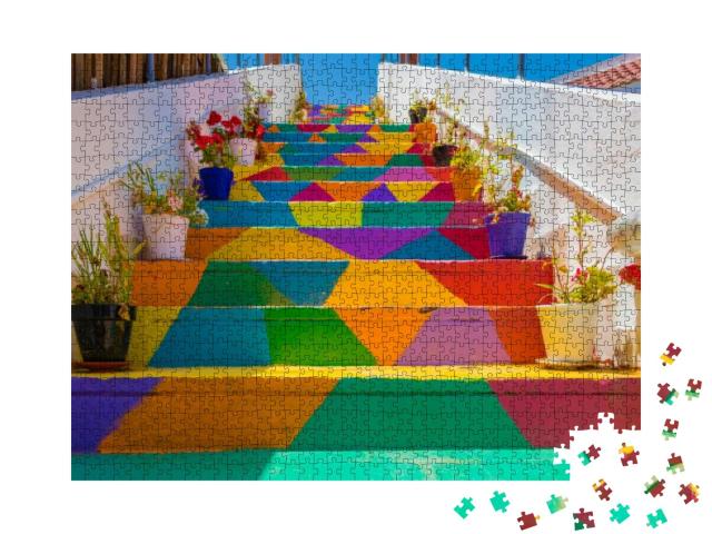 Colorful Stairs in the Street in Tunis, Tunisia... Jigsaw Puzzle with 1000 pieces
