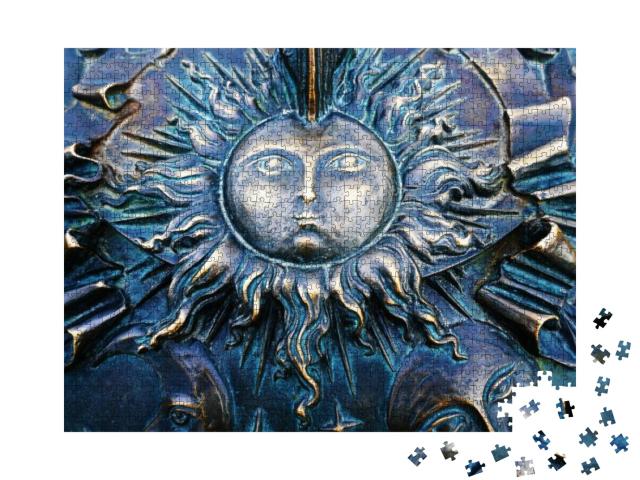 Sun Face & Moon with Rays. Celestial Objects Talk of the... Jigsaw Puzzle with 1000 pieces