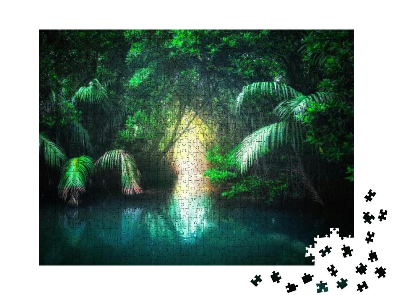 Fantasy Jungle Landscape of Turquoise Tropical Lake in Ma... Jigsaw Puzzle with 1000 pieces