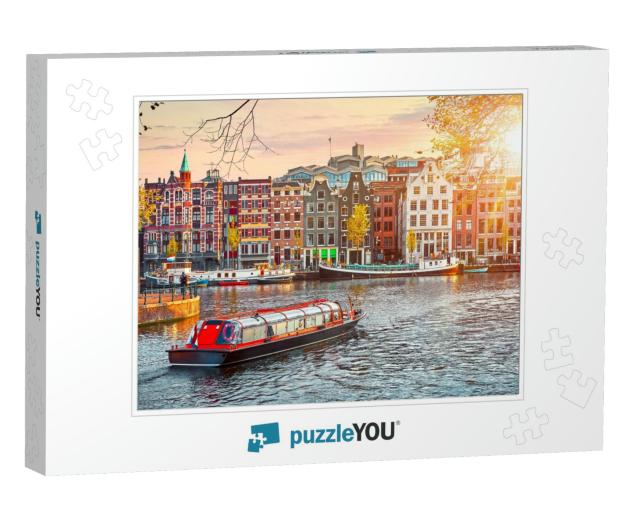 Channel in Amsterdam Netherlands Houses River Amstel Land... Jigsaw Puzzle