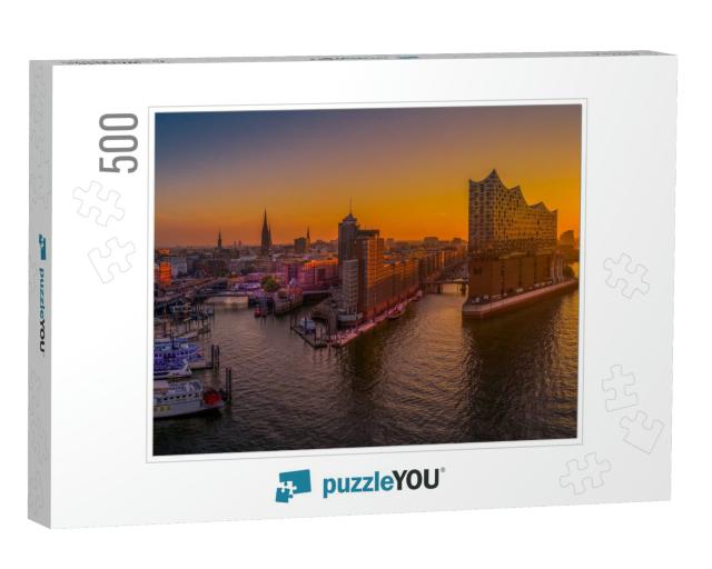 Sunrise in Hamburg with the Elbe Philharmonic Hall... Jigsaw Puzzle with 500 pieces