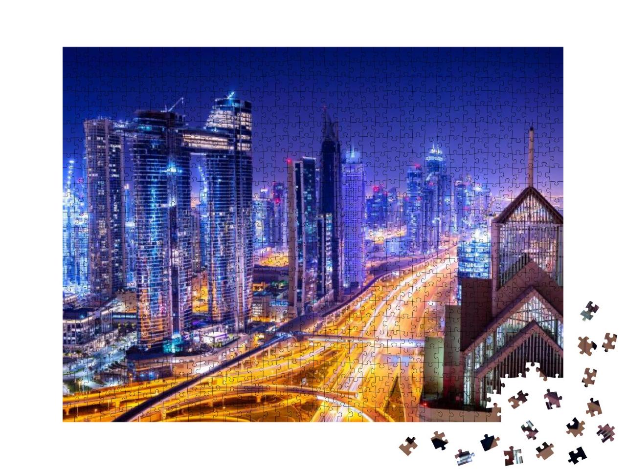 Amazing Skyline Cityscape with Illuminated Skyscrapers. D... Jigsaw Puzzle with 1000 pieces