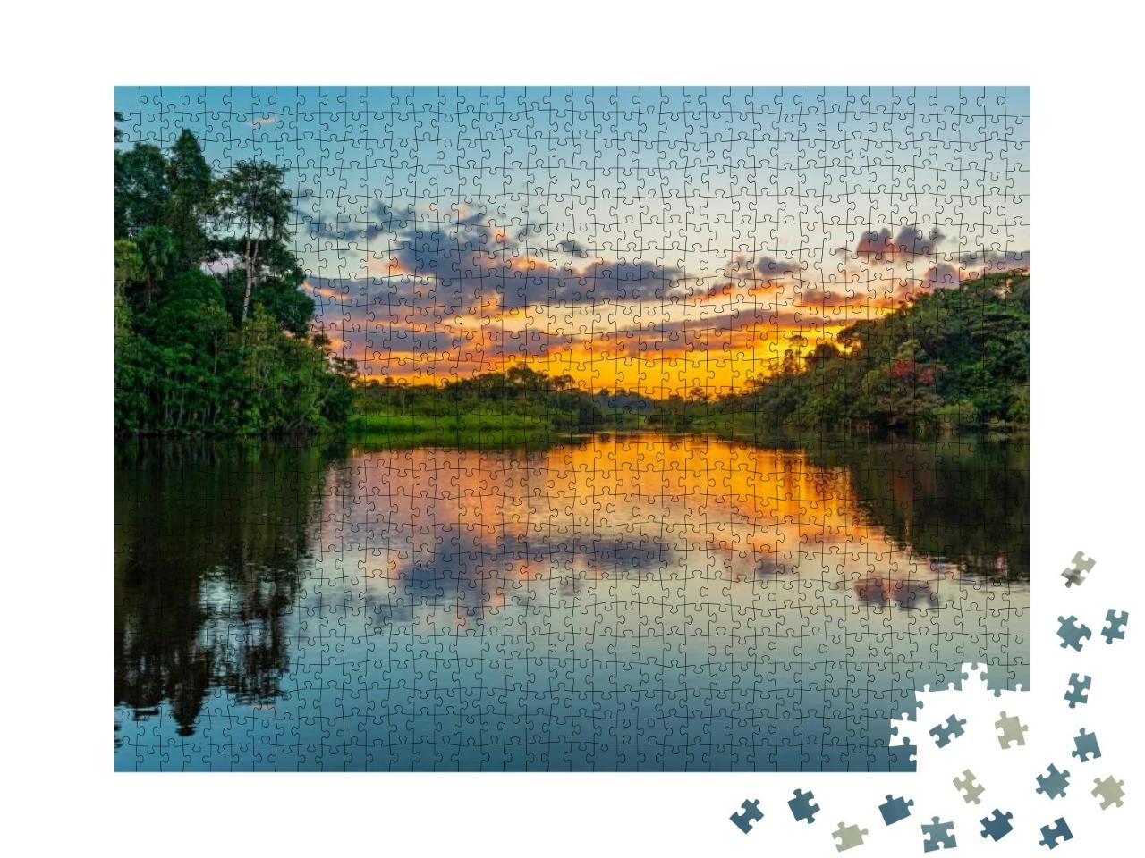 Reflection of a Sunset by a Lagoon Inside the Amazon Rain... Jigsaw Puzzle with 1000 pieces