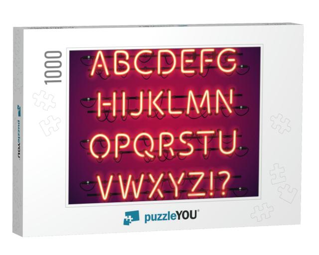 Glowing Neon Bar Alphabet. Used Pattern Brushes Included... Jigsaw Puzzle with 1000 pieces