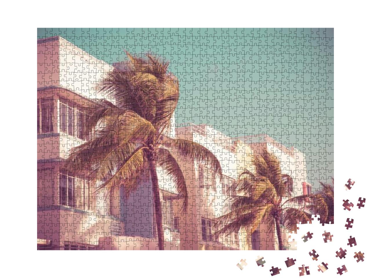 Vintage Tone Image of Palm Trees & Typical Retro Art Deco... Jigsaw Puzzle with 1000 pieces