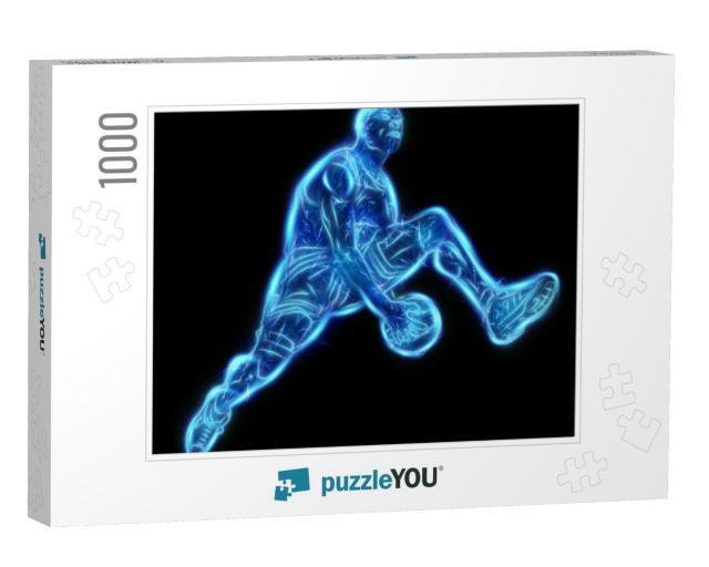 Neon Image of a Professional Basketball Player Jumping wi... Jigsaw Puzzle with 1000 pieces