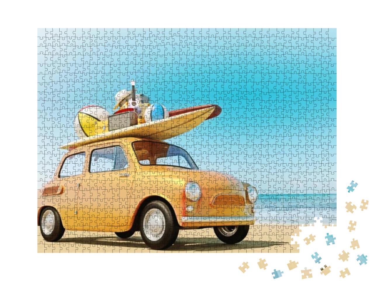 Small Retro Car with Baggage, Luggage & Beach Equipment o... Jigsaw Puzzle with 1000 pieces