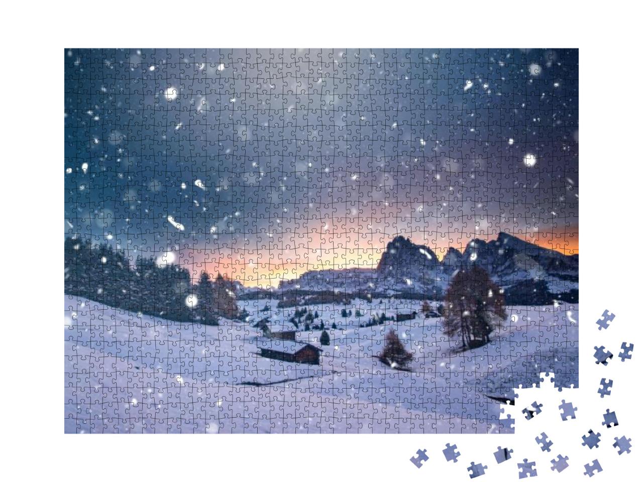 Small Cottage in Magic Sunset in Dolomite Mountains, Alpe... Jigsaw Puzzle with 1000 pieces