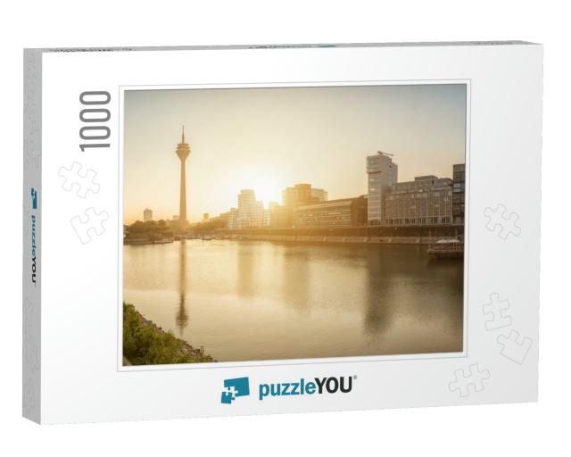 Dusseldorf Media Harbor Panorama At Sunrise, Germany... Jigsaw Puzzle with 1000 pieces