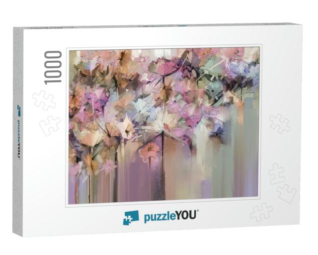 Abstract Floral Oil Color Painting. Hand Painted Yellow &... Jigsaw Puzzle with 1000 pieces