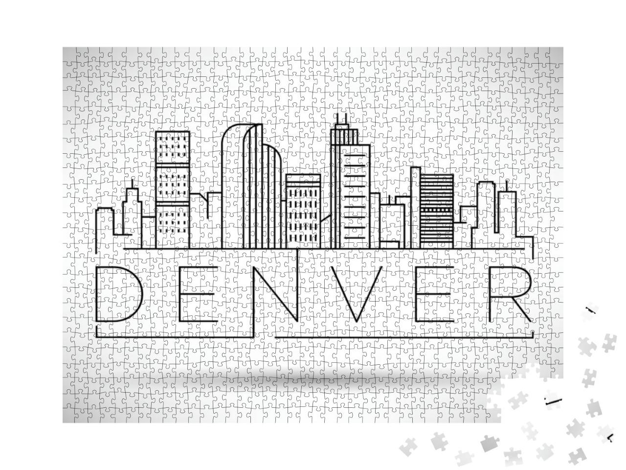 Minimal Denver Linear City Skyline with Typographic Desig... Jigsaw Puzzle with 1000 pieces