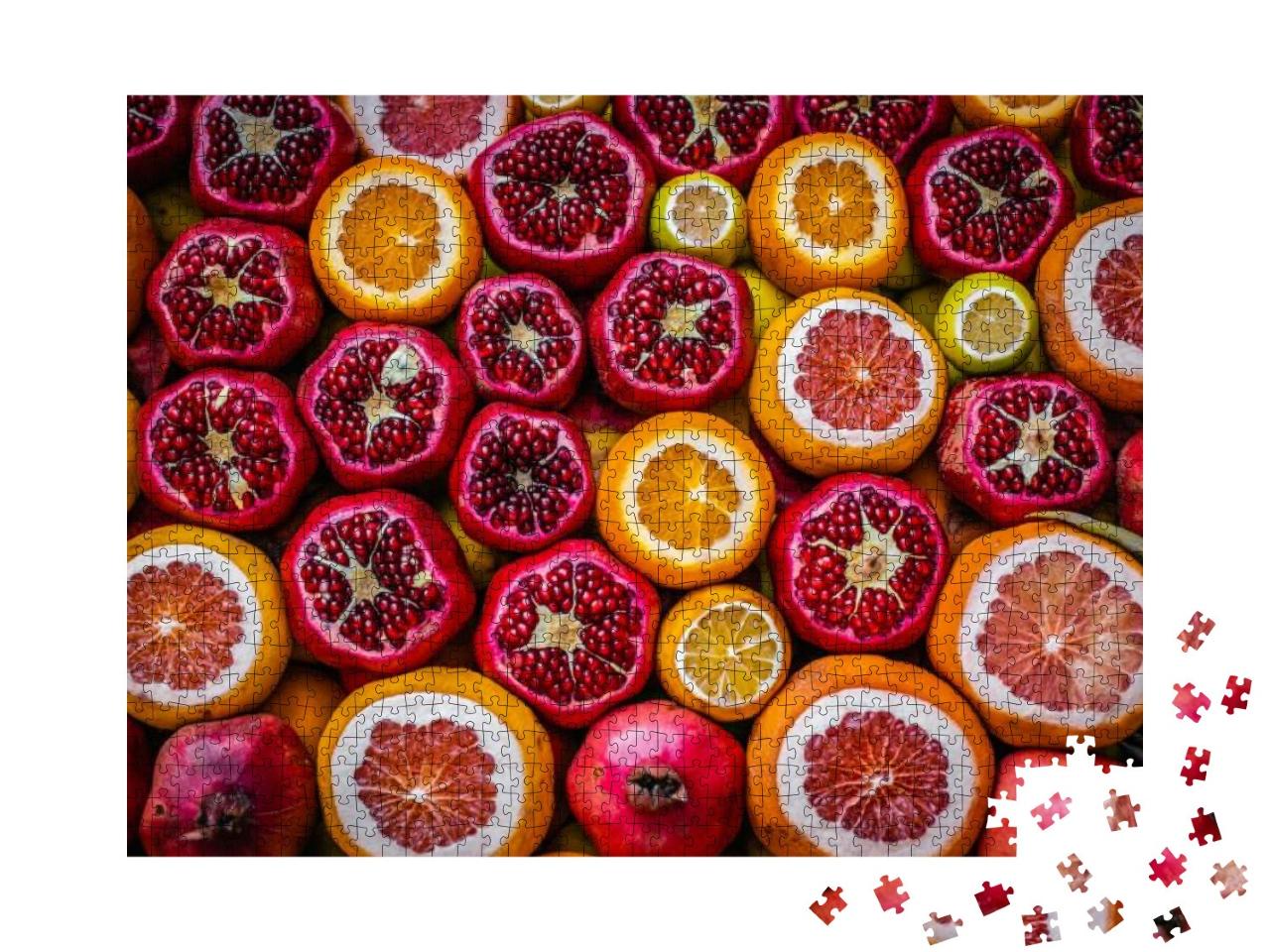 Fresh Fruits. Sliced Fruit. Orange & Pomegranate... Jigsaw Puzzle with 1000 pieces