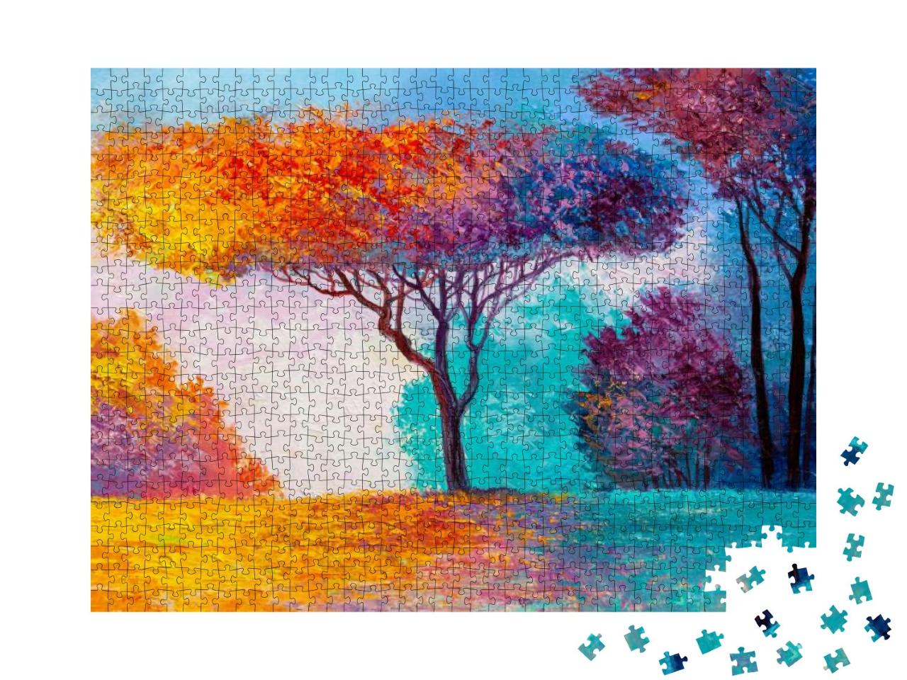 Oil Painting Landscape - Colorful Autumn Forest. Hand Pai... Jigsaw Puzzle with 1000 pieces