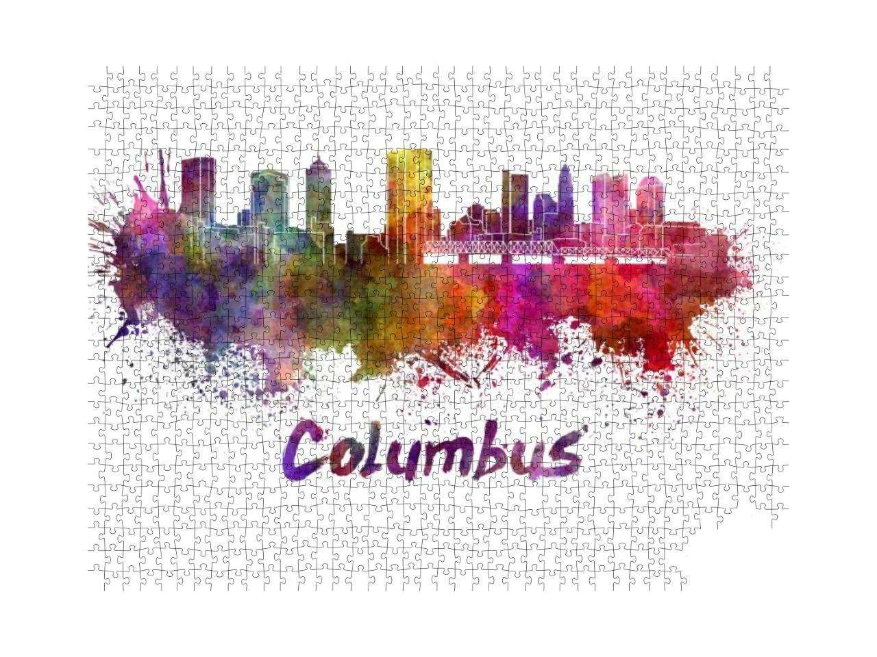 Columbus Skyline in Watercolor Splatters with Clipping Pa... Jigsaw Puzzle with 1000 pieces