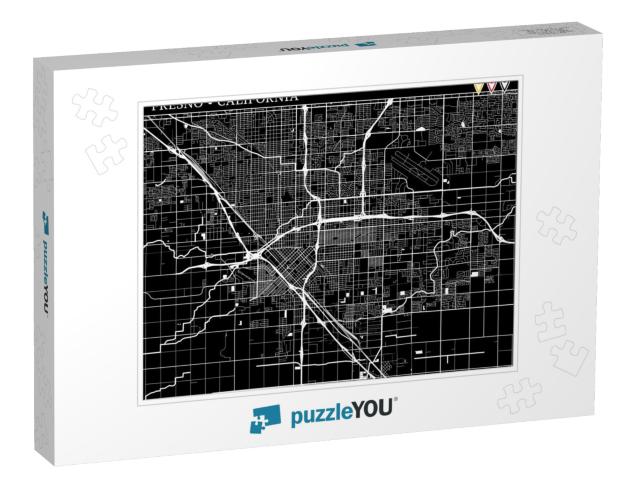 Simple Map of Fresno, California, Usa. Black & White Vers... Jigsaw Puzzle