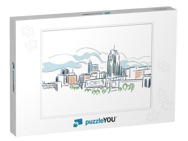 Raleigh North Karolina USA America Vector Sketch City Illu... Jigsaw Puzzle