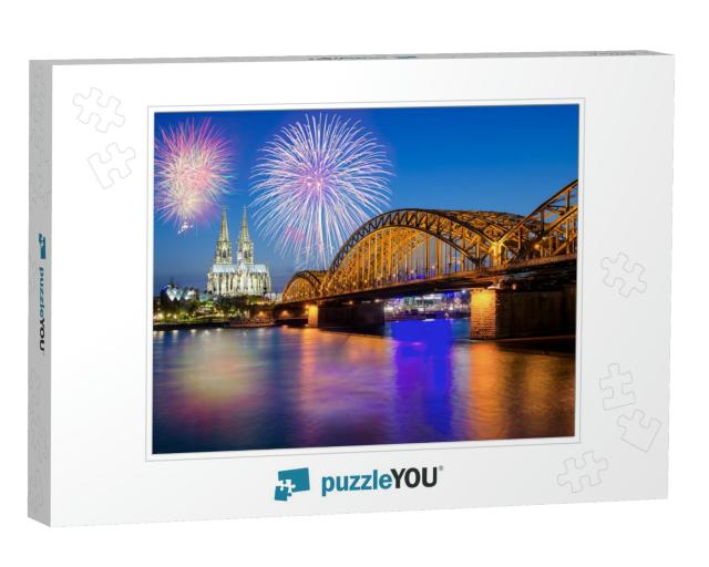 Cologne Cathedral & Hohenzollern Bridge with Fireworks on... Jigsaw Puzzle