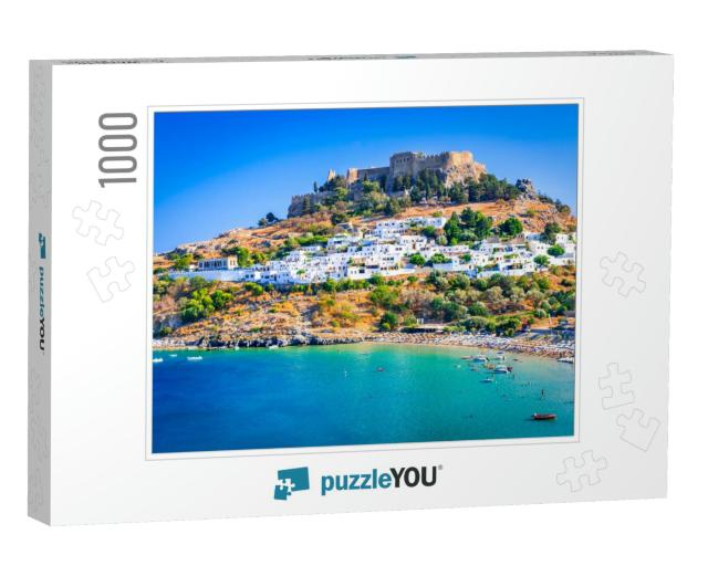 Rhodes, Greece. Lindos Small Whitewashed Village & the Ac... Jigsaw Puzzle with 1000 pieces