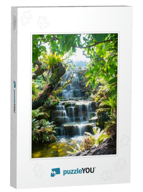 Waterfall, Waterfall in the Forest, Beautiful Deep Forest... Jigsaw Puzzle
