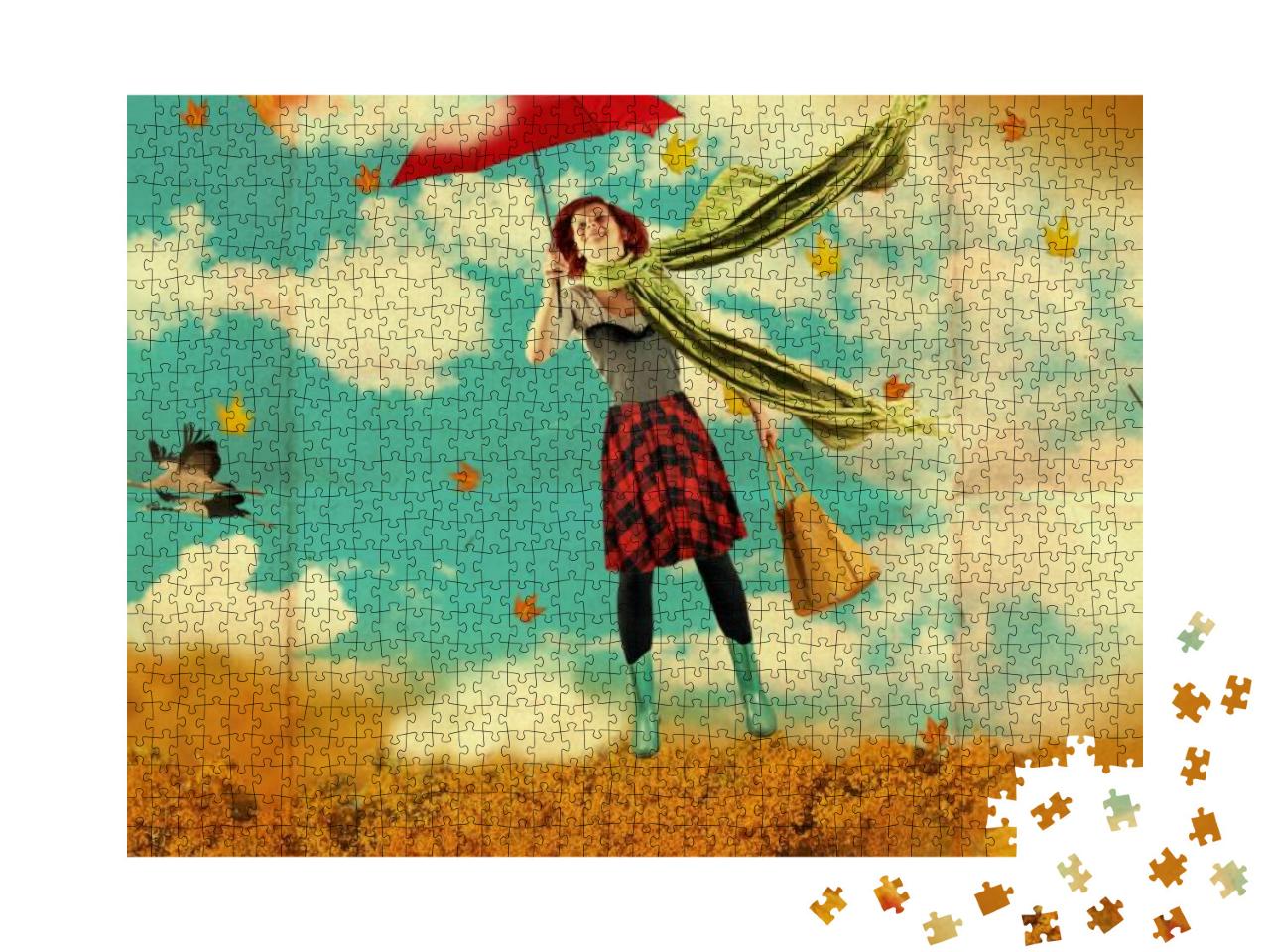 Retro Postcard with Beauty Young Woman, Vintage Texture... Jigsaw Puzzle with 1000 pieces