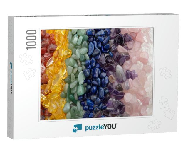 Healing Chakra Crystals Banner - Chakra Colored Tumbled H... Jigsaw Puzzle with 1000 pieces