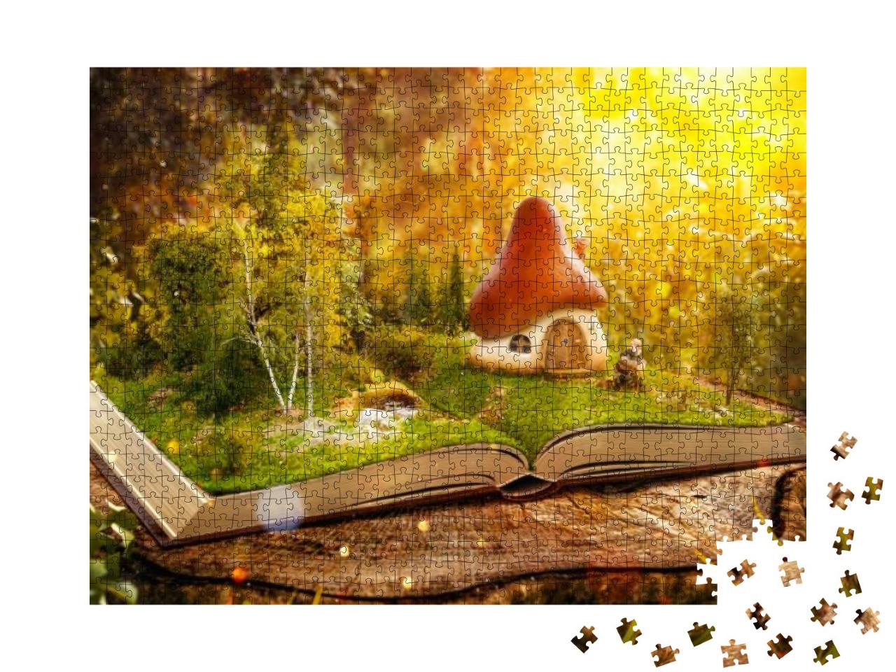 Magical Cartoon Mushroom House on Pages of Opened Book in... Jigsaw Puzzle with 1000 pieces