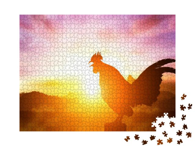 2017 New Year Concept, Chicken Silhouette in Sunrise... Jigsaw Puzzle with 1000 pieces