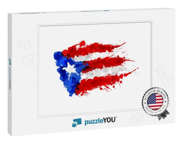Flag of Puerto Rico Made of Colorful Splashes... Jigsaw Puzzle