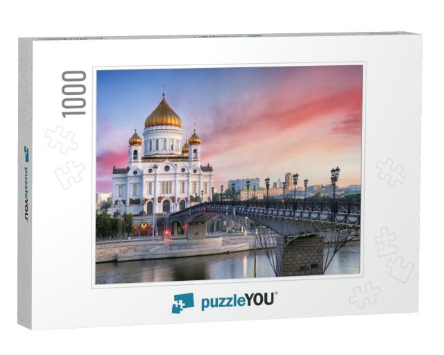 Sunset View of Cathedral of Christ the Savior & Moscow Ri... Jigsaw Puzzle with 1000 pieces