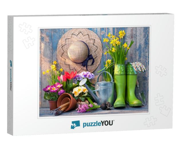 Gardening Tools & Flowers on the Terrace in the Garden... Jigsaw Puzzle